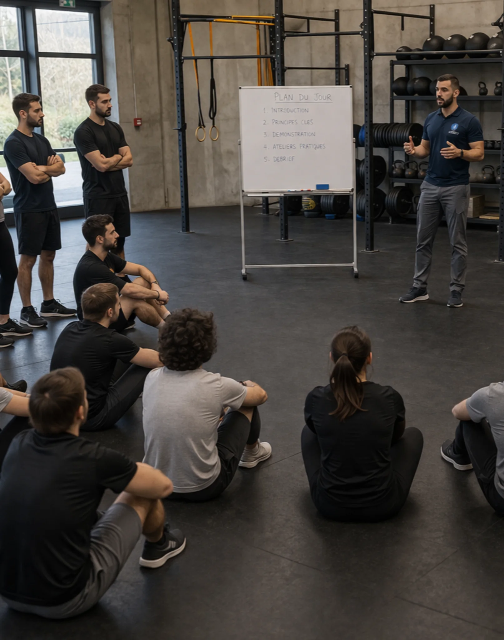 Briefing de groupe dans une salle de formation